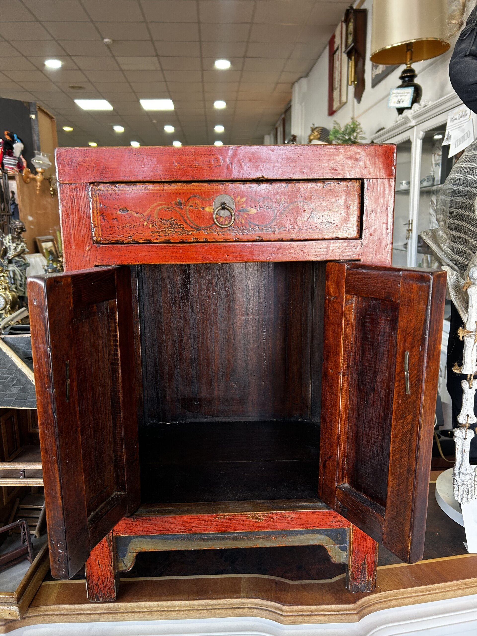Mesilla vintage pintada a mano rojo envejecido - 6