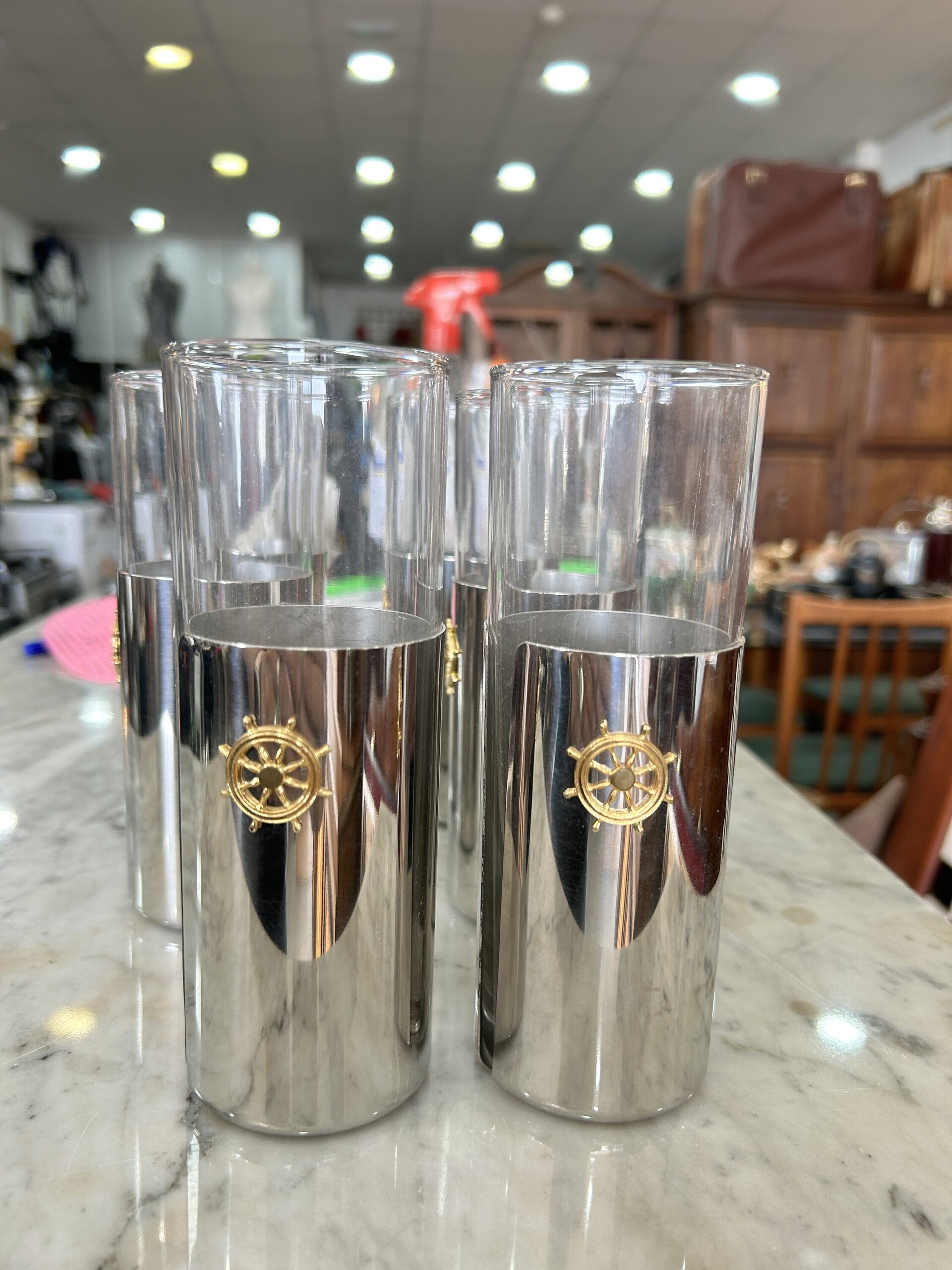 Juego de 6 vasos con funda decorativa acero inoxidable - 1