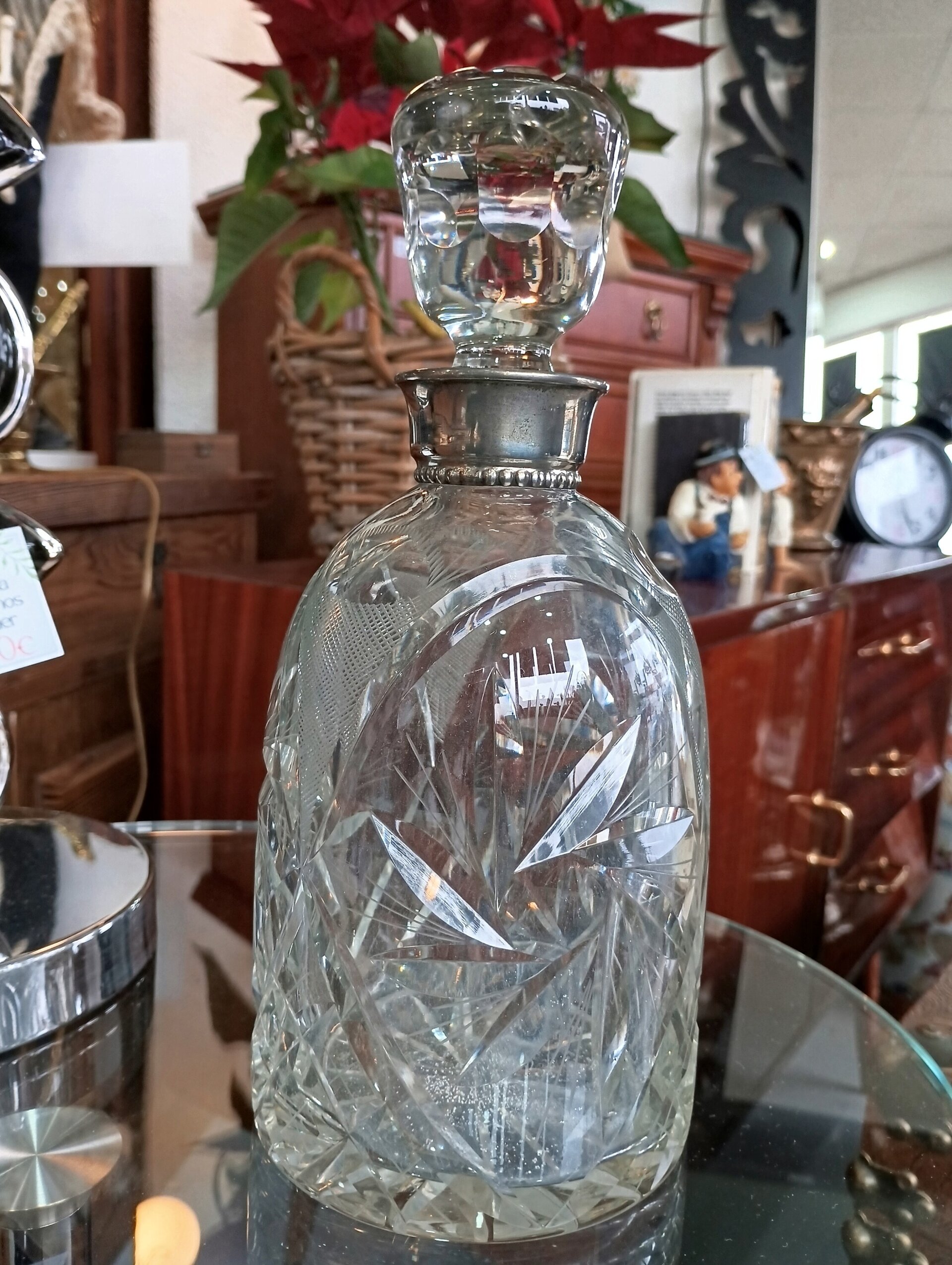 Botella cristal tallado y plata vintage - 1