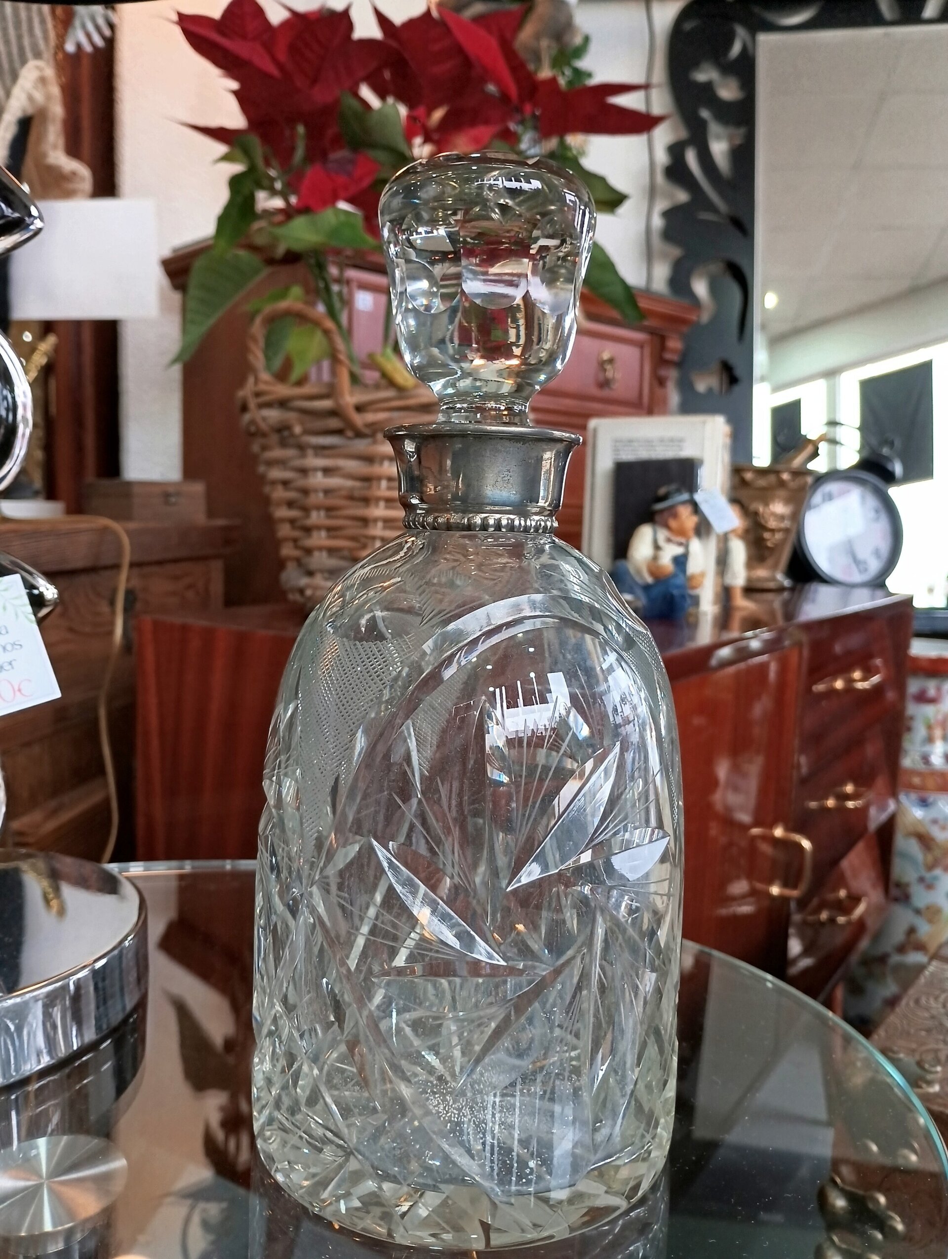 Botella cristal tallado y plata vintage - 4