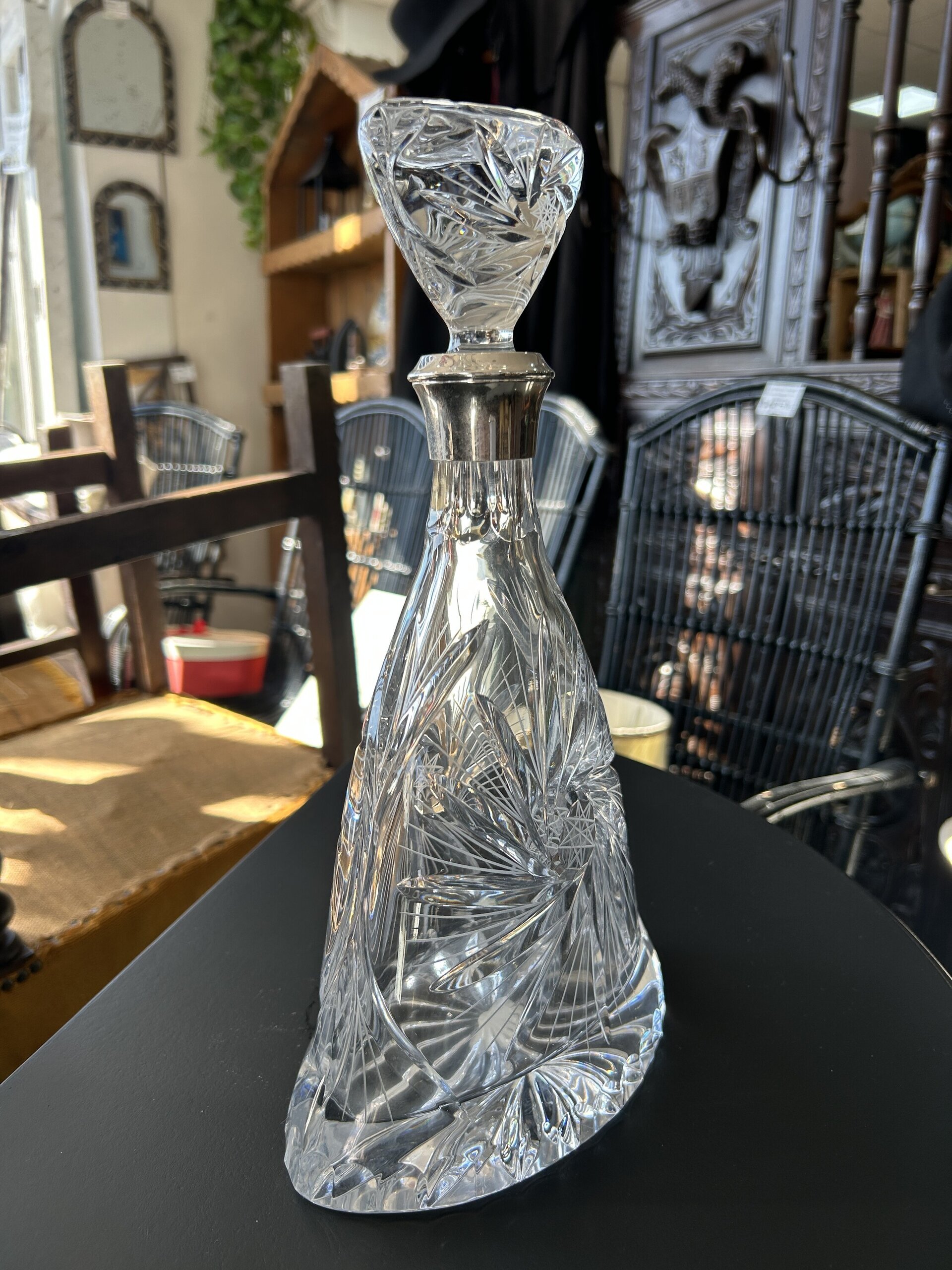 Botella Licorera Cristal de Bohemia y Plata de Ley - 1
