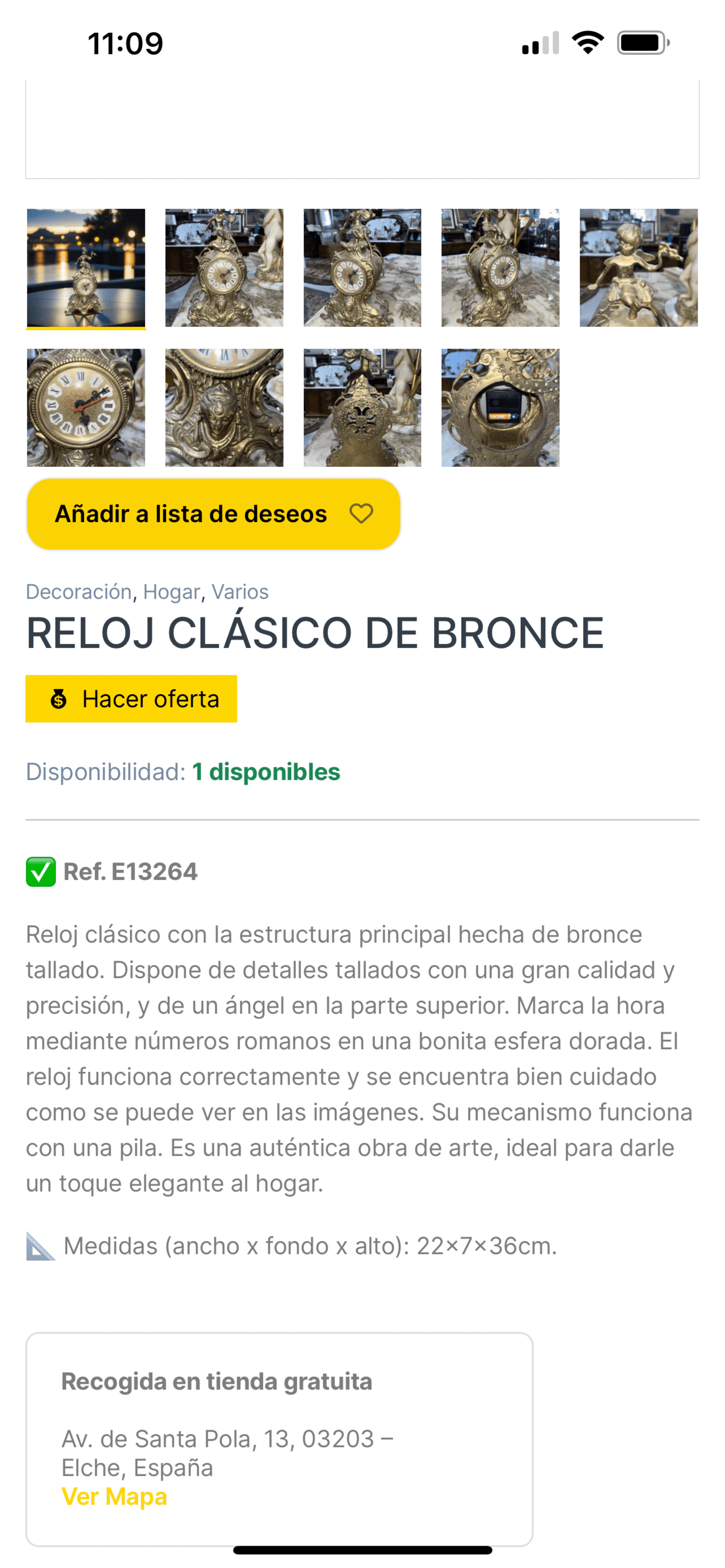 Reloj de bronce antiguo con péndulo - 9