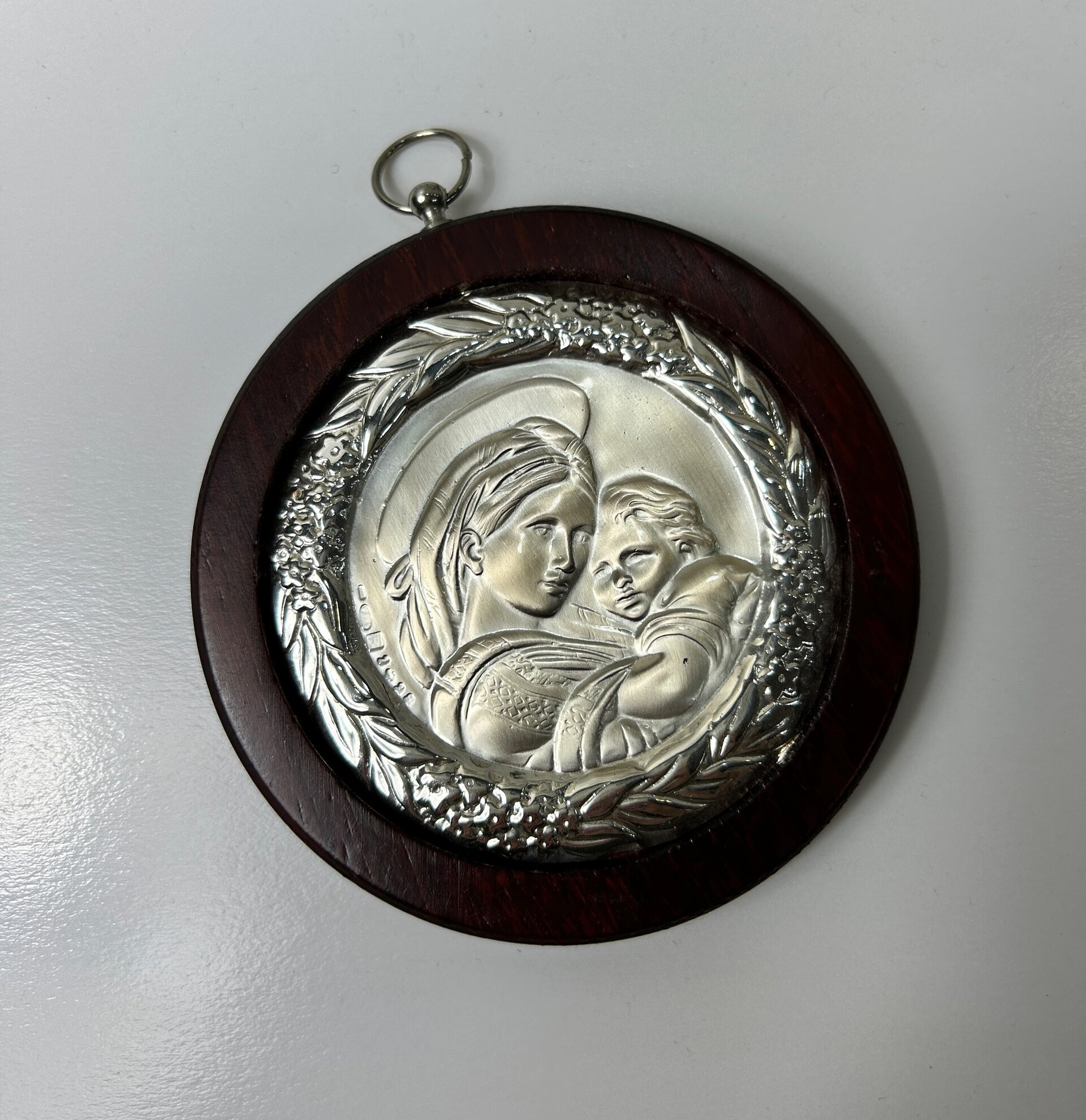Retablo de plata italiana con base de madera - 1