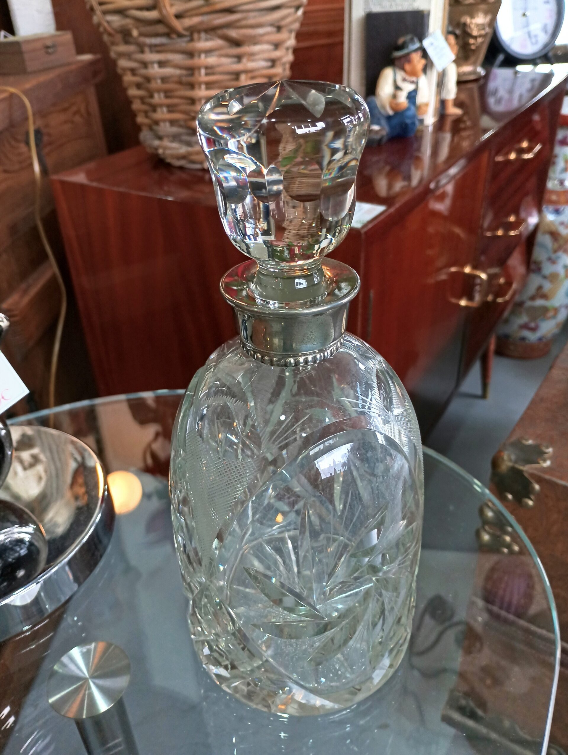 Botella cristal tallado y plata vintage - 3