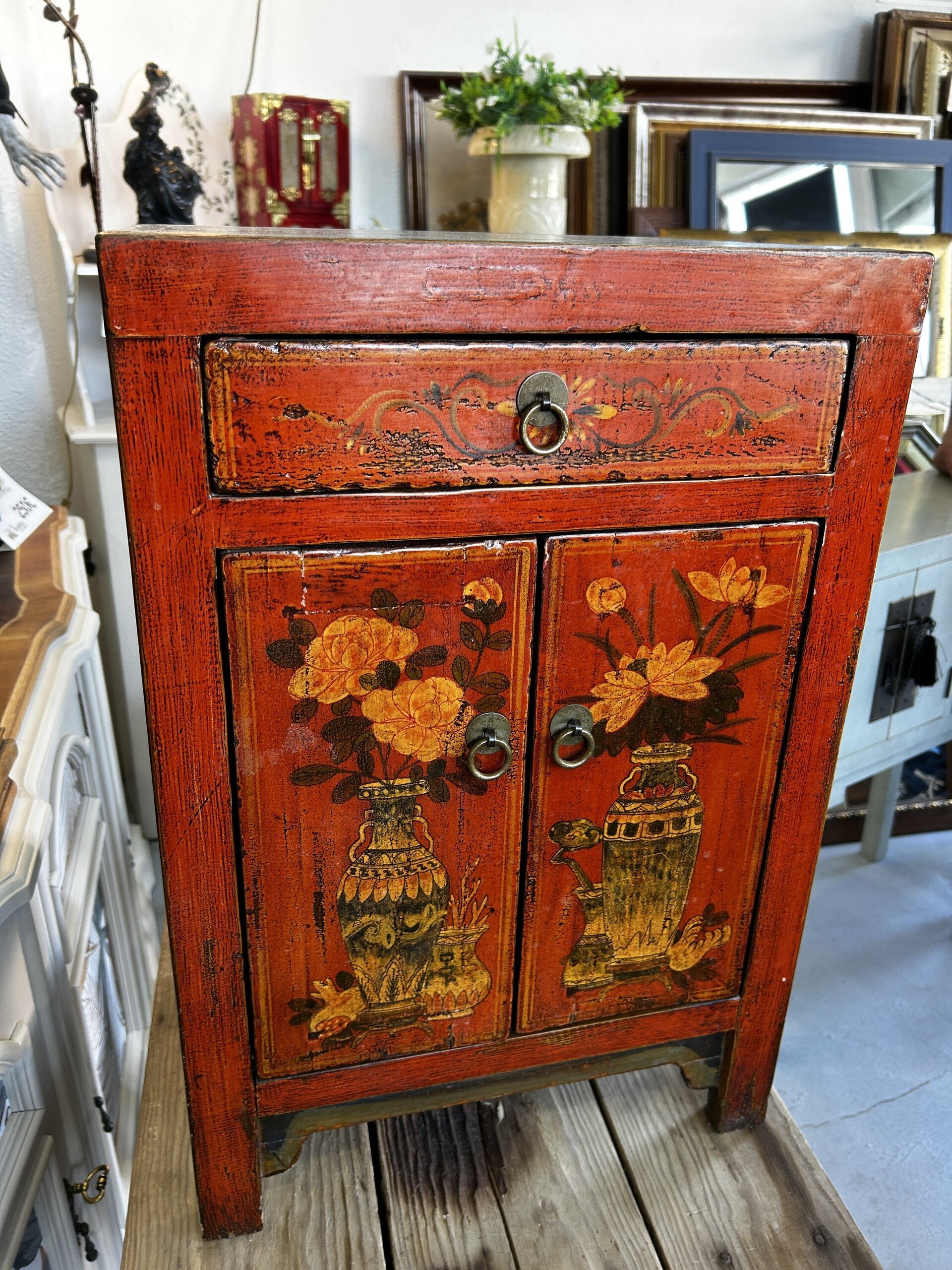 Mesilla vintage pintada a mano rojo envejecido - 7
