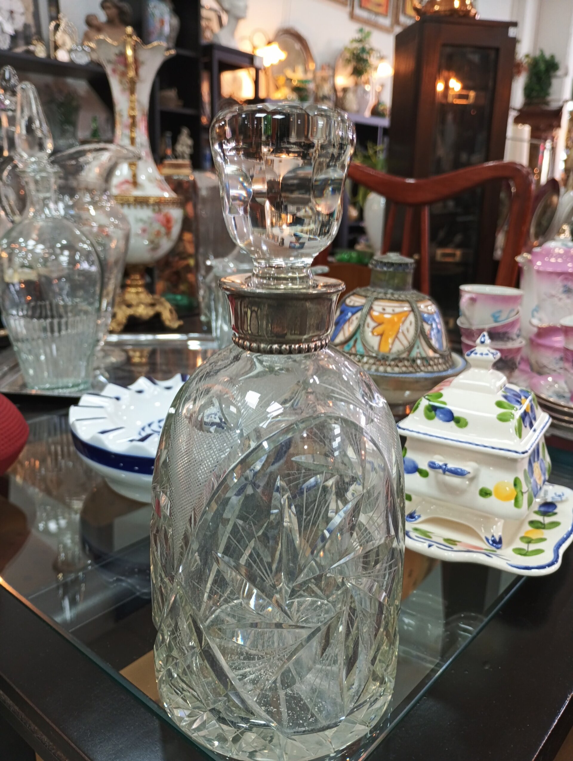 Botella cristal tallado y plata vintage - 6