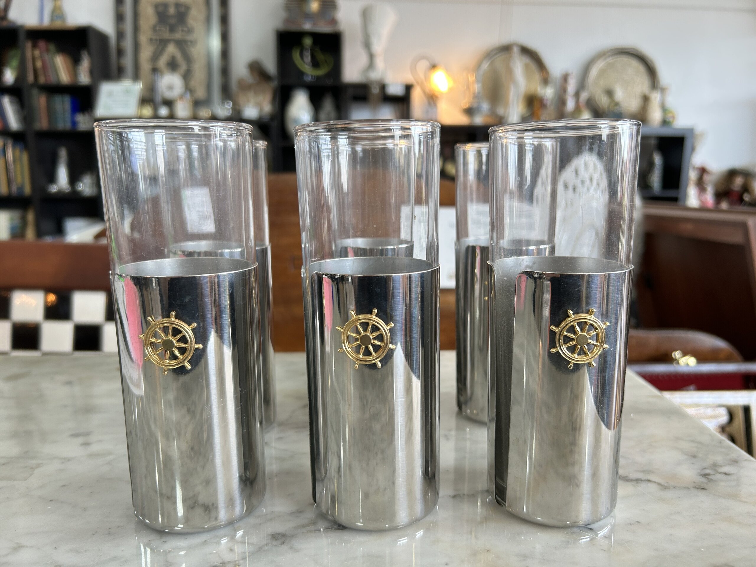 Juego de 6 vasos con funda decorativa acero inoxidable - 6