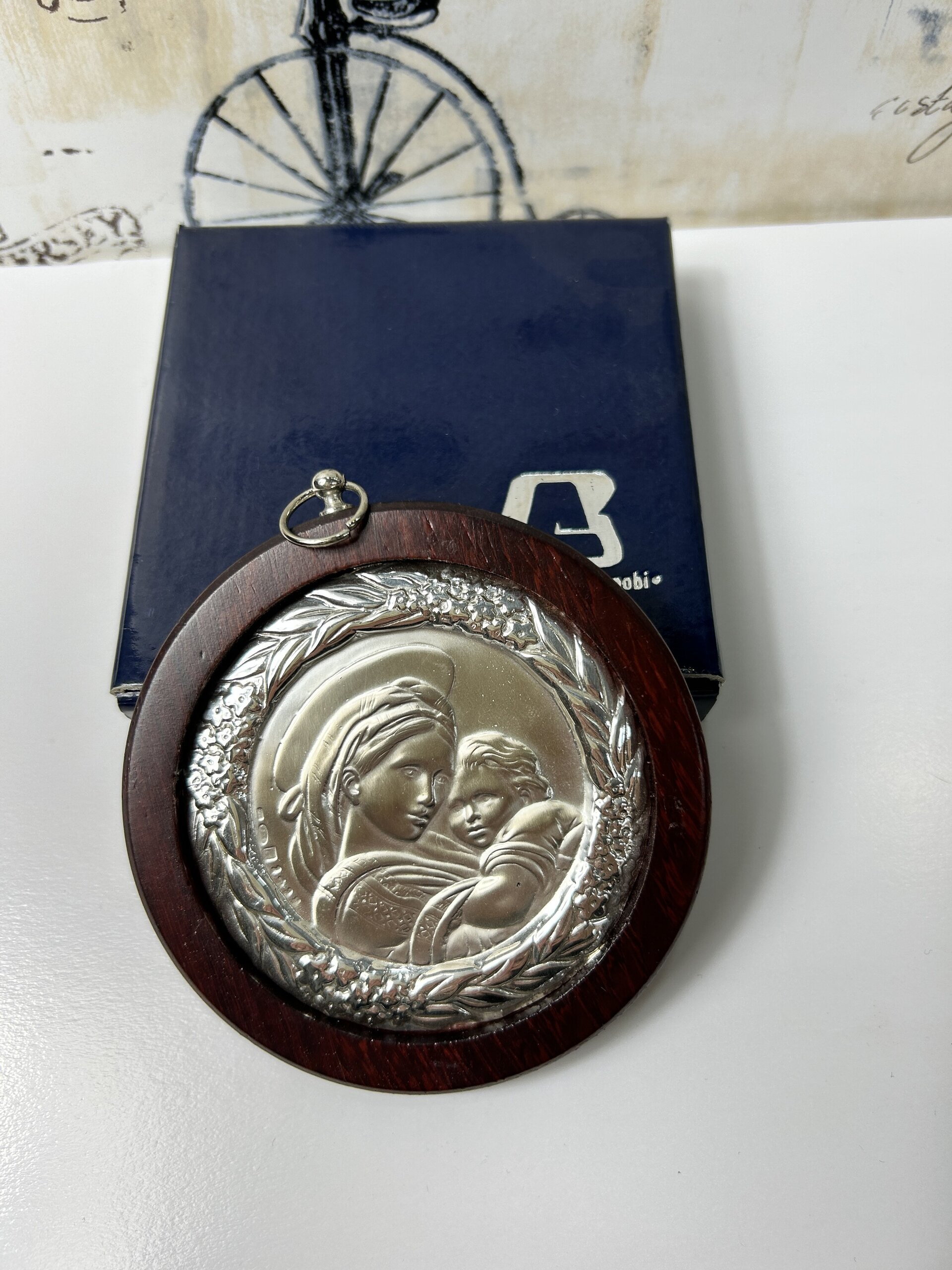 Retablo de plata italiana con base de madera - 5