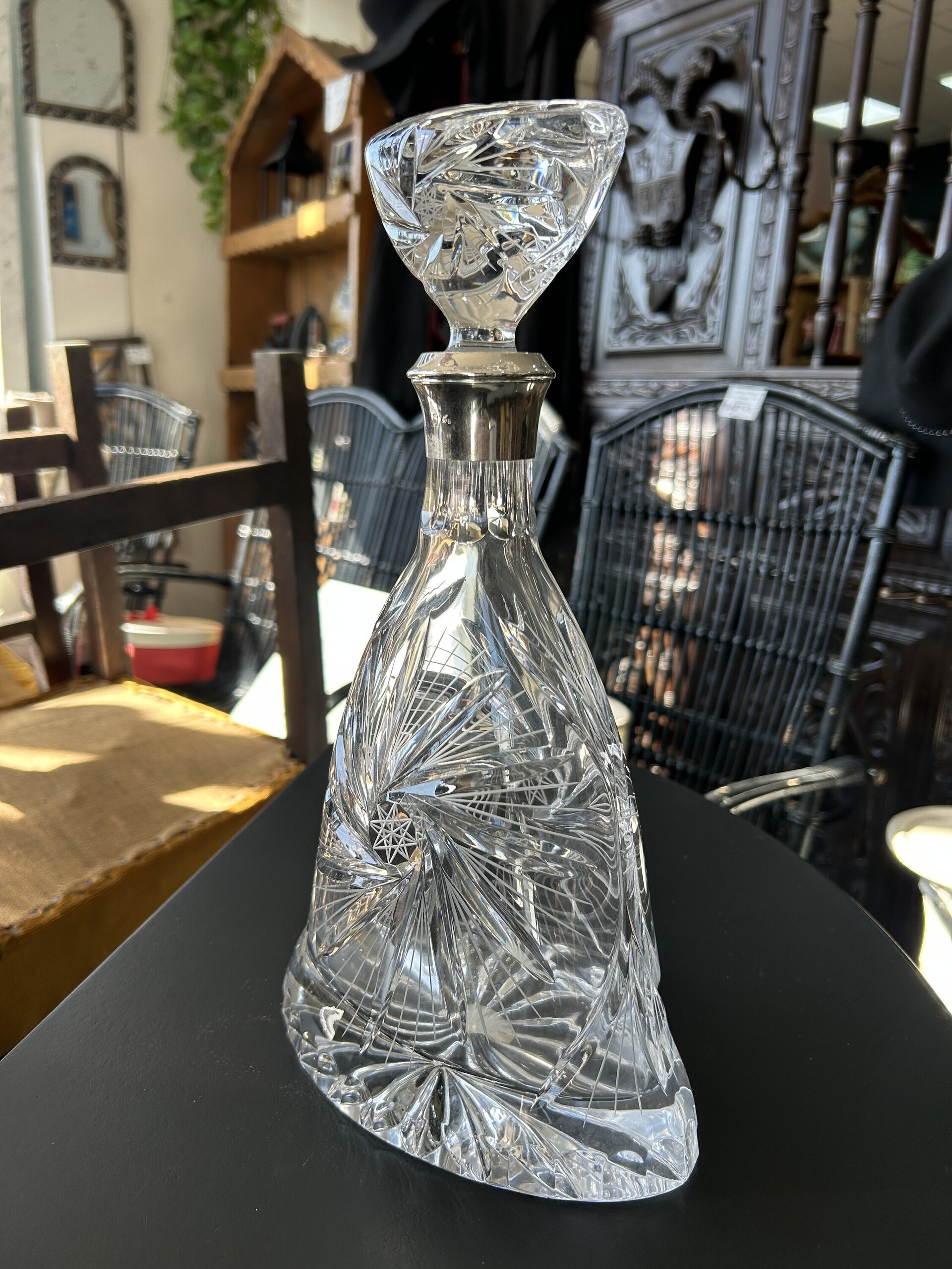 Botella Licorera Cristal de Bohemia y Plata de Ley - 5
