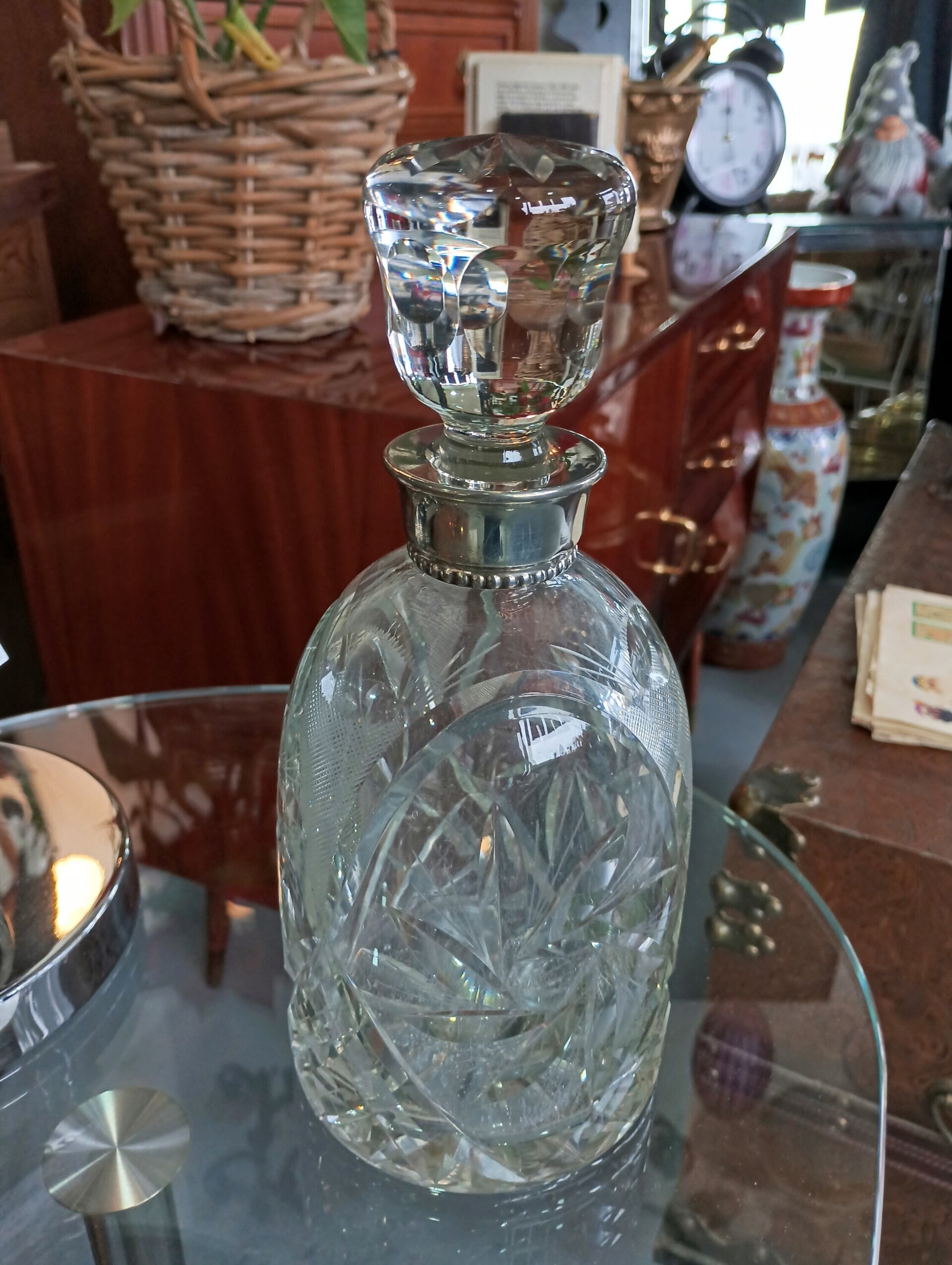 Botella cristal tallado y plata vintage - 5